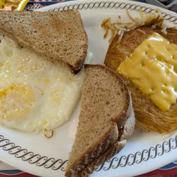 Waffle House - Eggs over medium, "covered" hash browns at Waffle House, Waynesboro