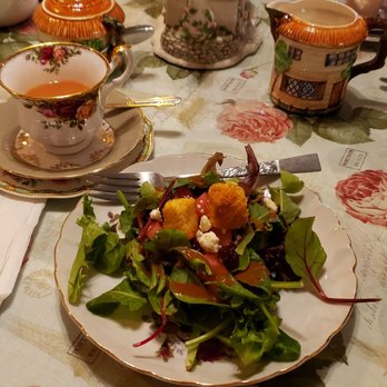 Coterie Tea & Eatery - Salad - Greens, watermelon, cranberries, feta, w vinaigrette. - Tea Rooms Near Me - Upland, California Coterie Tea & Eatery - Salad - Greens, watermelon, cranberries, feta, w vinaigrette. - Tea Rooms Near Me - Upland, California