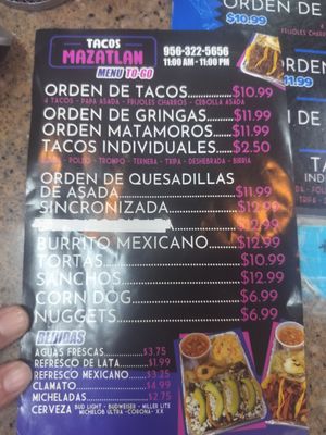 Menu photo 1 Taquerias Mazatlan McAllen, TX