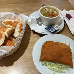 Siena's Torteria Pizzeria - Garlic Bread Chicken Noodle Soup Jamaican Meat Patty