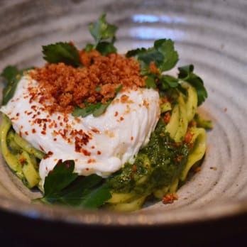 Frances - Linguine al Pesto - Charred Rapini, Poached Egg, Aleppo Chili and Pangrattato ($15) - New American Near Me - San Francisco, California