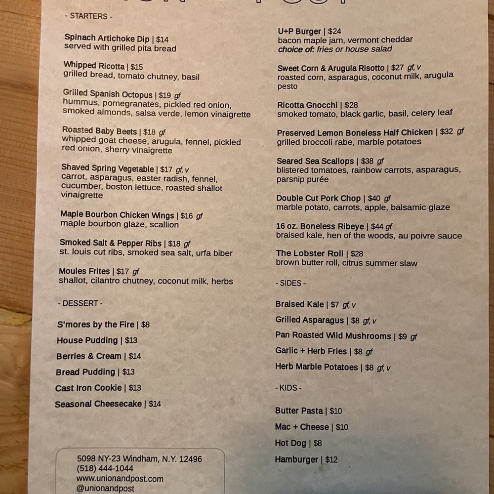 Union + Post - Menu - American Near Me - Windham, New York