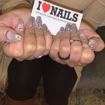 Love Nails - Holographic nails with crystals - Nail Technicians Near Me - Chino, California Love Nails - Holographic nails with crystals - Nail Technicians Near Me - Chino, California