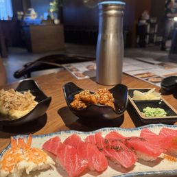 Nigiri, agedashi tofu, Korean fried chicken