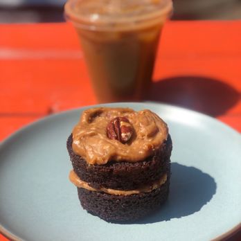 Baker and Cook - Chocolate cake and iced coffee with oat milk. - Bakeries Near Me - Sonoma, California
