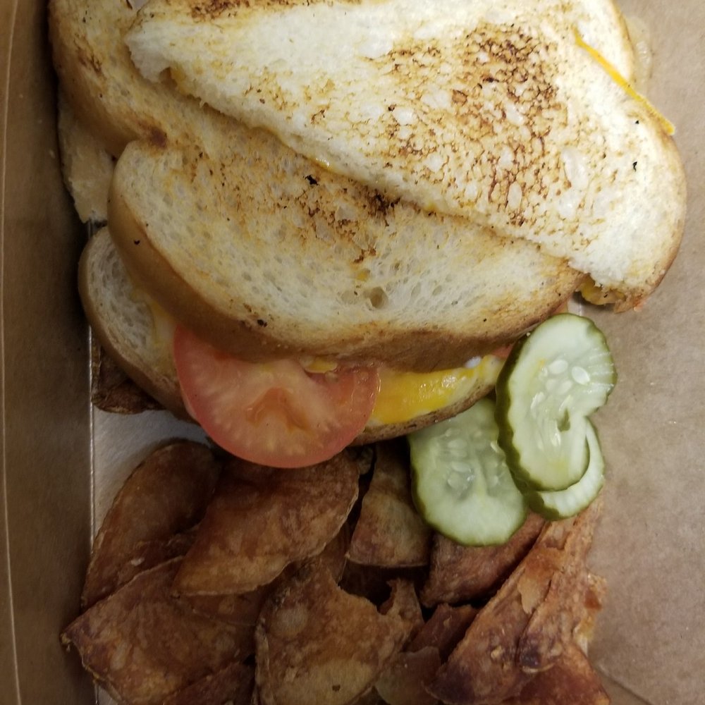 Average grilled cheese, overcooked potato chips. Average grilled cheese, overcooked potato chips.