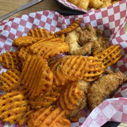 Calabash chicken and sweet potato fries