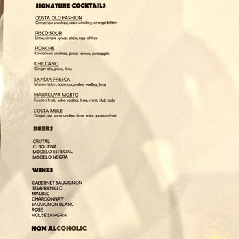 Costa Contemporary Kitchen - Drinks - Peruvian Near Me - Costa Mesa, California Costa Contemporary Kitchen - Drinks - Peruvian Near Me - Costa Mesa, California