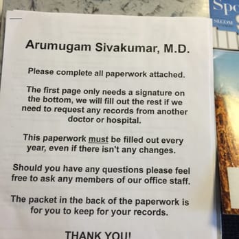 Sivakumar Arumugam, MD - Instructions sheet. Note where it says leave HIPAA form (2nd page) blank and sign at bottom. - Doctors Near Me - Henderson, Nevada Sivakumar Arumugam, MD - Instructions sheet. Note where it says leave HIPAA form (2nd page) blank and sign at bottom. - Doctors Near Me - Henderson, Nevada