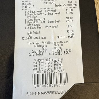 Cross Bay Diner - Bill 2025 for 5 people - American Near Me - Howard Beach, New York Cross Bay Diner - Bill 2025 for 5 people - American Near Me - Howard Beach, New York