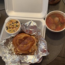 Heavens To Betsy Bakery - Panini cornbread salad and jambalaya.