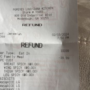 Popeyes Louisiana Kitchen - Refund - Fast Food Near Me - Mcdonough, Georgia Popeyes Louisiana Kitchen - Refund - Fast Food Near Me - Mcdonough, Georgia