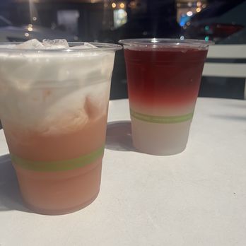 Mermaids Cafe - Guava flow on left- hibiscus lemonade on right - Sandwiches Near Me - Kapaa, Hawaii