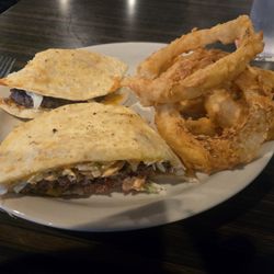 The Grill - Queso burger with onion rings