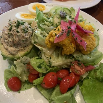 Full Belly - Crab stuffed avocado Louie - butter lettuce, cucumber, asparagus, grape tomatoes, pickled veggies - Breakfast & Brunch Near Me - San Antonio, Texas Full Belly - Crab stuffed avocado Louie - butter lettuce, cucumber, asparagus, grape tomatoes, pickled veggies - Breakfast & Brunch Near Me - San Antonio, Texas