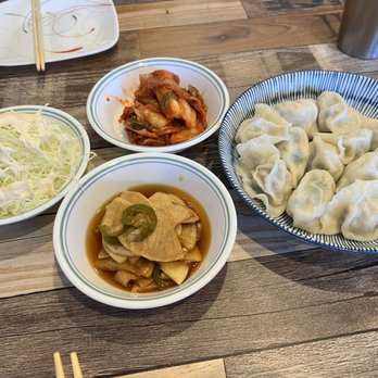 MyungIn Dumplings - Pork, Shrimp, vegetables dumplings  Sides are complimentary - Korean Near Me - Buena Park, California