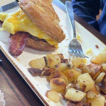 First Watch - Maple Bacon Croissant Sandwich- the potatoes were good, too! - Breakfast & Brunch Near Me - Henderson, Nevada First Watch - Maple Bacon Croissant Sandwich- the potatoes were good, too! - Breakfast & Brunch Near Me - Henderson, Nevada