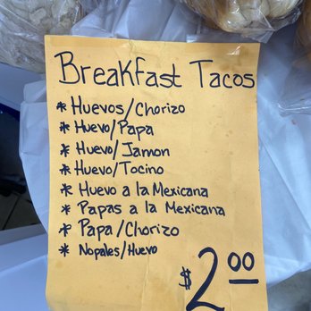 La Imperial Bakery - Breakfast taco menu - Bakeries Near Me - Houston, Texas