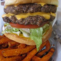 Another Place Cafe - Double-Cheeseburger with Sweet Potato Fries -