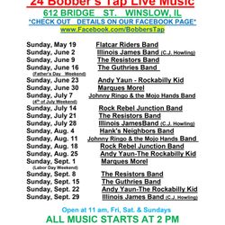 Bobbers Tap - 2024 Band L:ineup - Bobber's Tap - Winslow, IL.