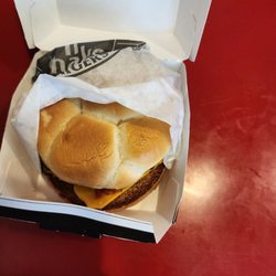 Steak ’n Shake - Dry, bacon cheese burger. It's supposed to be a garlic double burger with bacon, cheese, pickles, and onions.