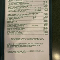 Lindy's Steak House - Lunch Menu as of March 2023