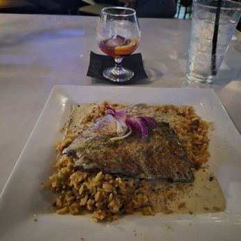 Mad Turkey - Salmon with dirty rice, smoky old fashion. - American Near Me - Dallas, Texas