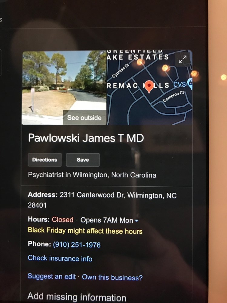 Pawlowski James T MD - child therapist in Wilmington, NC