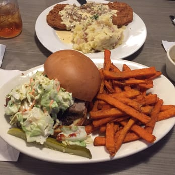 Pacific Southern - BBQ pulled pork sandwich + sweet potato fries & chicken fried steak + garlic mashed potatoes - Southern Near Me - Tacoma, Washington Pacific Southern - BBQ pulled pork sandwich + sweet potato fries & chicken fried steak + garlic mashed potatoes - Southern Near Me - Tacoma, Washington