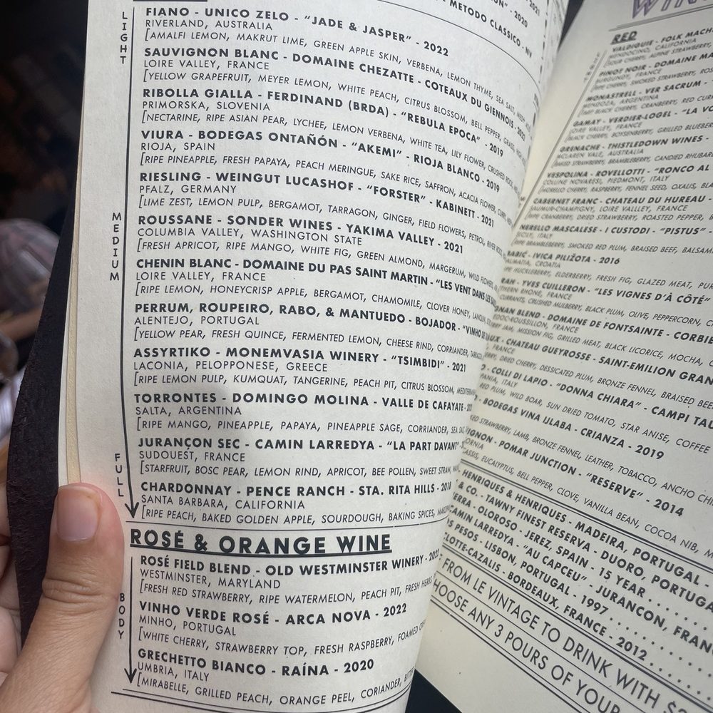 Wine menu