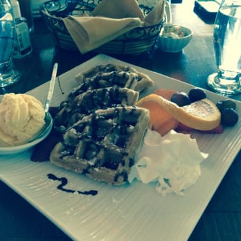 Opera Cafe Lounge - Great waffle drizzle with chocolate,with vanilla ice cream, fruits and whip cream! - Turkish Near Me - Brooklyn, New York