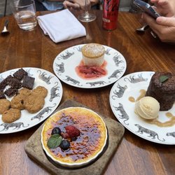 The Restaurant - Crème brûlée, cheesecake, and chocolate cake with pear