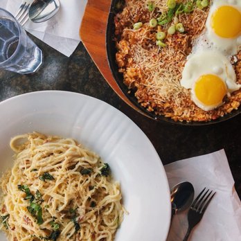 Cafe on the Ave - Carbonara with bacon and kimchi fried rice with chicken - Coffee & Tea Near Me - Seattle, Washington Cafe on the Ave - Carbonara with bacon and kimchi fried rice with chicken - Coffee & Tea Near Me - Seattle, Washington
