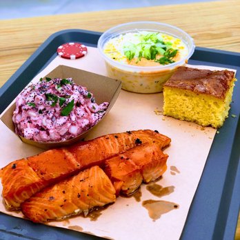 Wood's Chapel BBQ - Smoked salmon plate! Beet slaw & that honey  sweet cornbread - Barbeque Near Me - Atlanta, Georgia
