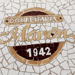 Confeitaria Manon Ouvidor - Love the old tabletops with piedra portuguesa tiles!!