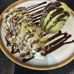 This is off the menu, you have to ask for it but it's the chef special pistachio cheesecake This is off the menu, you have to ask for it but it's the chef special pistachio cheesecake