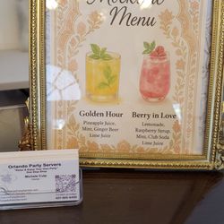 Orlando Party Servers - Bar sign for their Specialty mocktails
