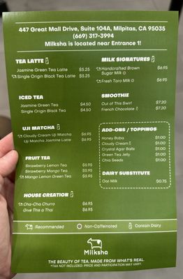 Menu photo 7 Milksha Great Mall Milpitas, CA