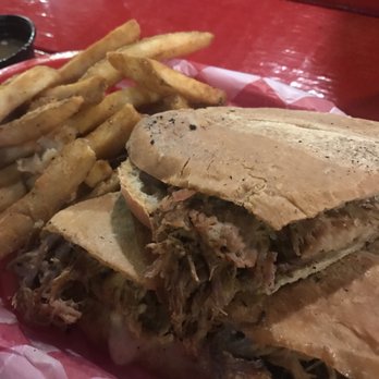 Gaspar's Grotto - Long pork sandwich and fries (not pictured: lump crab and shrimp quesadilla appetizer - tasted good; not pretty) - Bars Near Me - Tampa, Florida Gaspar's Grotto - Long pork sandwich and fries (not pictured: lump crab and shrimp quesadilla appetizer - tasted good; not pretty) - Bars Near Me - Tampa, Florida