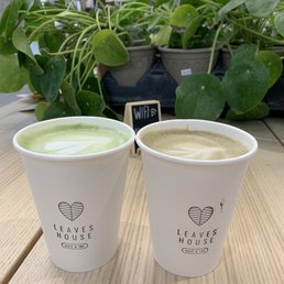 Matcha and hojicha latte Matcha and hojicha latte