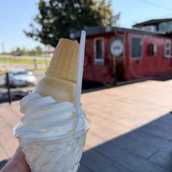 Vanilla custard with a cone on top