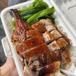 Bbq pork and duck on rice.