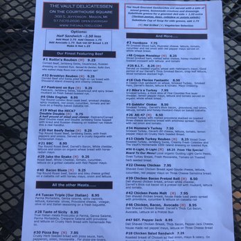 The Vault Deli - Menu - Delis Near Me - Mason, Michigan The Vault Deli - Menu - Delis Near Me - Mason, Michigan