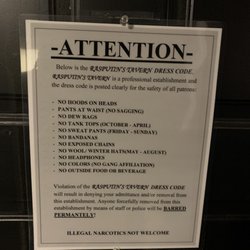 Rasputin's Tavern - Prejudice dress code
