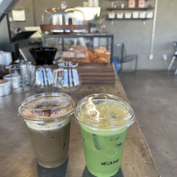Re Ca Phe - hojicha latte w/ cream top & matcha latte - Coffee & Tea Near Me - Fountain Valley, California