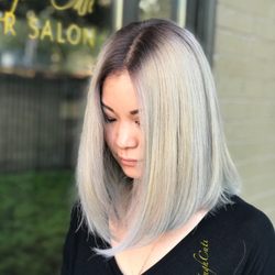 Hugh Cuti Hair Salon - Makeover to blending icy platinum blond. Any inquiries, call or text 4045131335. Follow me on Facebook or Instagram @HughCuti.