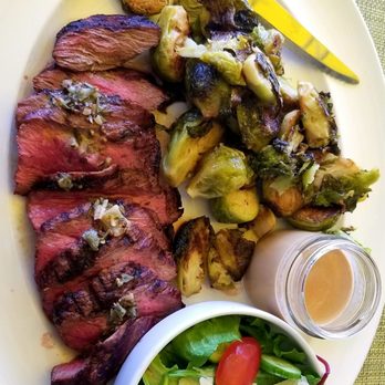 Bistro Joe's - Steak Frites...minus the fries ...plus Brussels sprouts. Solid choice. - New American Near Me - Birmingham, Michigan