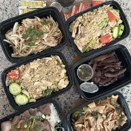 Pepper chicken, Thai fried rice, Thai boat noodle, beef jerky, and drunken noodles Pepper chicken, Thai fried rice, Thai boat noodle, beef jerky, and drunken noodles