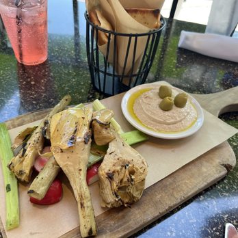 Seasons 52 - Grilled Artichokes With Preserved Lemon Hummus - New American Near Me - Kansas City, Missouri Seasons 52 - Grilled Artichokes With Preserved Lemon Hummus - New American Near Me - Kansas City, Missouri