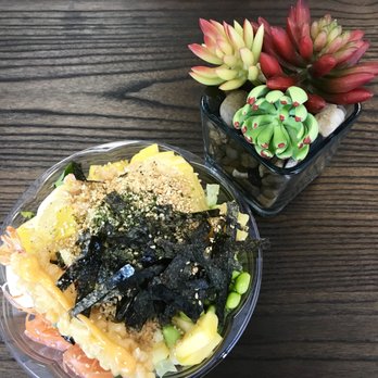 Poke Express - Three protein poke bowl with salmon, tuna, and tempura shrimp. AMAZING - Sushi Bars Near Me - Tampa, Florida